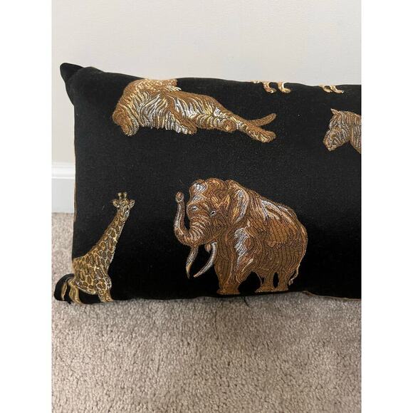 Newport Safari Animal Print Down Feather Rectangle Throw Pillow Black / Gold - Picture 2 of 9